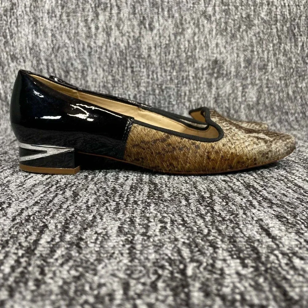 Diane von Furstenberg Kasia Loafer Pumps Womens 6W Brown Python Calf Hair Patent